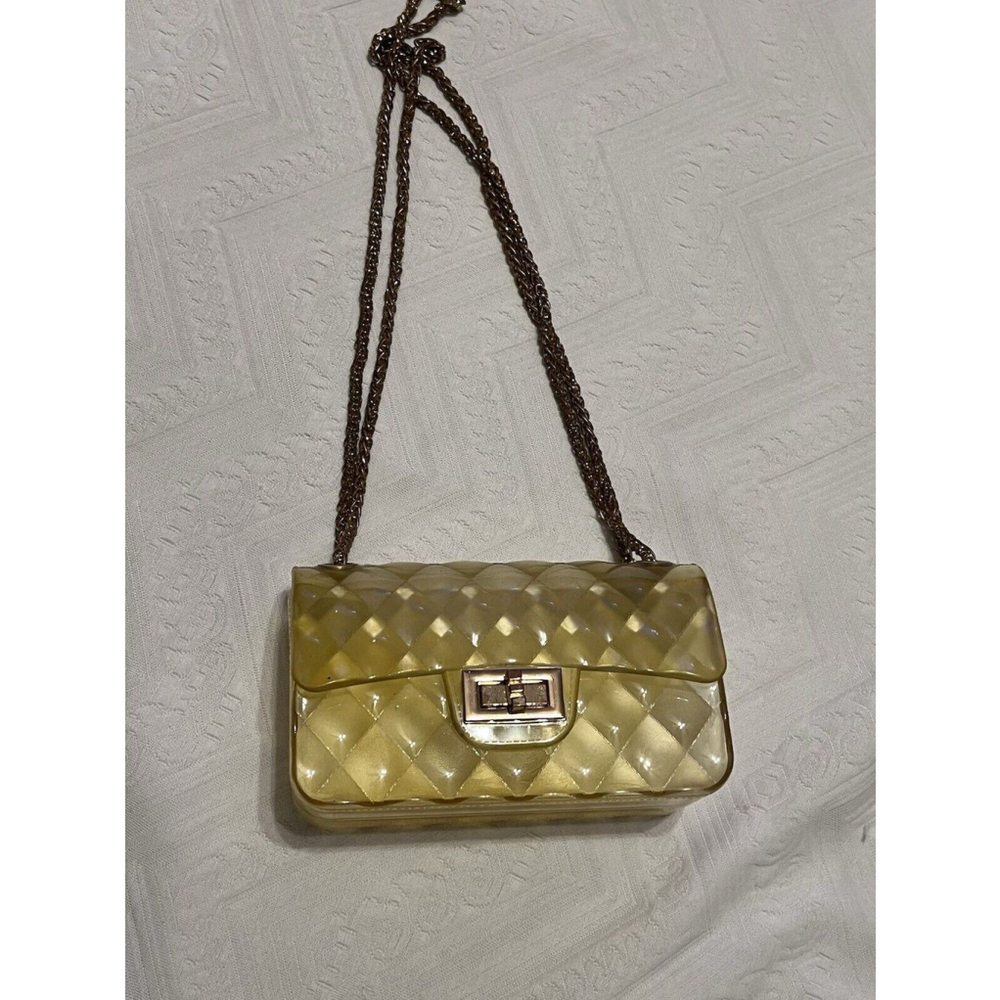 Women Yellow Tint Jelly Bag Gradient Crossbody Small Clutch w/ Gold Chains USED